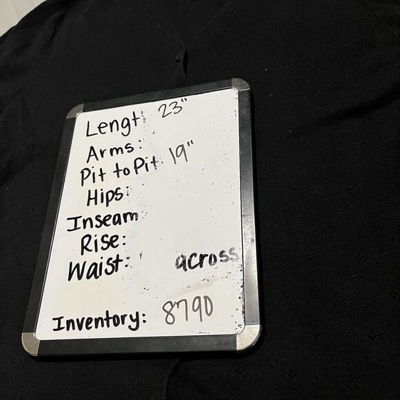 Vintage Worthington Eyelet Black Button Up Short Sleeve Knit Top Womens Size L - Picture 9 of 9